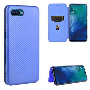 For OPPO Reno A Carbon Fiber Texture Horizontal Flip TPU + PC + PU Leather Case with Card Slot(Blue)