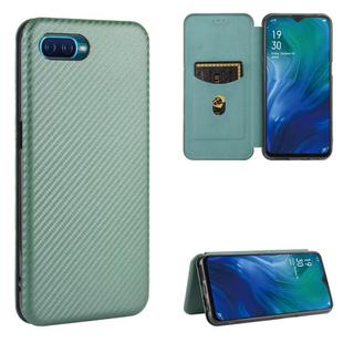 For OPPO Reno A Carbon Fiber Texture Horizontal Flip TPU + PC + PU Leather Case with Card Slot(Green)