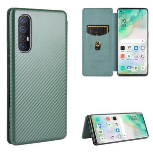 For OPPO Reno3 5G (Japanese Version) Carbon Fiber Texture Horizontal Flip TPU + PC + PU Leather Case with Card Slot(Green)