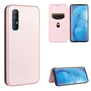 For OPPO Reno3 Pro 5G / Find X2 Neo Carbon Fiber Texture Horizontal Flip TPU + PC + PU Leather Case with Card Slot(Pink)