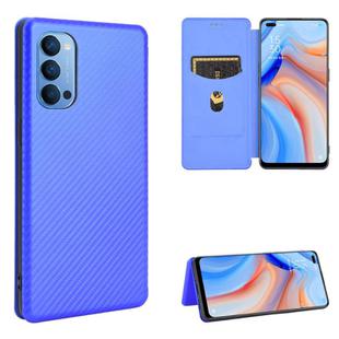 For OPPO Reno4 4G Carbon Fiber Texture Horizontal Flip TPU + PC + PU Leather Case with Card Slot(Blue)