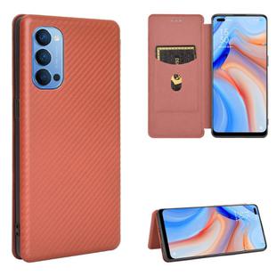 For OPPO Reno4 4G Carbon Fiber Texture Horizontal Flip TPU + PC + PU Leather Case with Card Slot(Brown)