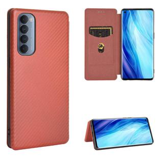 For OPPO Reno4 Pro 4G Carbon Fiber Texture Horizontal Flip TPU + PC + PU Leather Case with Card Slot(Brown)