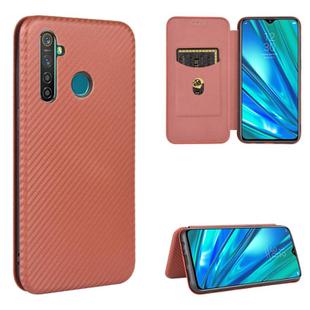 For OPPO Realme 5 Pro / Realme Q Carbon Fiber Texture Horizontal Flip TPU + PC + PU Leather Case with Card Slot(Brown)