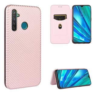 For OPPO Realme 5 / Realme 5s Carbon Fiber Texture Horizontal Flip TPU + PC + PU Leather Case with Card Slot(Pink)