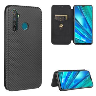 For OPPO Realme 5 / Realme 5s Carbon Fiber Texture Horizontal Flip TPU + PC + PU Leather Case with Card Slot(Black)