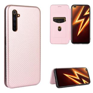For OPPO Realme 6 Pro Carbon Fiber Texture Horizontal Flip TPU + PC + PU Leather Case with Card Slot(Pink)