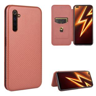 For OPPO Realme 6 Pro Carbon Fiber Texture Horizontal Flip TPU + PC + PU Leather Case with Card Slot(Brown)