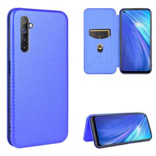 For OPPO Realme 6 Carbon Fiber Texture Horizontal Flip TPU + PC + PU Leather Case with Card Slot(Blue)