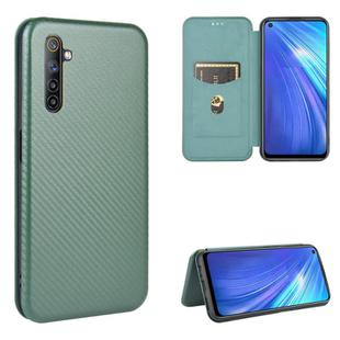 For OPPO Realme 6 Carbon Fiber Texture Horizontal Flip TPU + PC + PU Leather Case with Card Slot(Green)