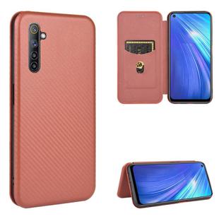 For OPPO Realme 6 Carbon Fiber Texture Horizontal Flip TPU + PC + PU Leather Case with Card Slot(Brown)