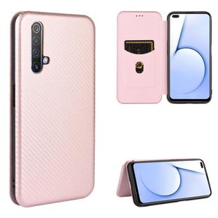 For OPPO Realme X3 Carbon Fiber Texture Horizontal Flip TPU + PC + PU Leather Case with Card Slot(Pink)