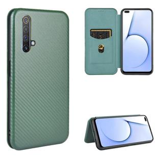 For OPPO Realme X3 Carbon Fiber Texture Horizontal Flip TPU + PC + PU Leather Case with Card Slot(Green)