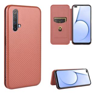 For OPPO Realme X3 Carbon Fiber Texture Horizontal Flip TPU + PC + PU Leather Case with Card Slot(Brown)