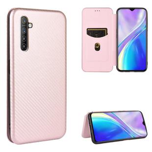 For OPPO Realme XT / X2 / K5 Carbon Fiber Texture Horizontal Flip TPU + PC + PU Leather Case with Card Slot(Pink)