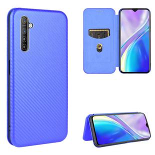 For OPPO Realme XT / X2 / K5 Carbon Fiber Texture Horizontal Flip TPU + PC + PU Leather Case with Card Slot(Blue)