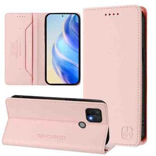 For OPPO A15 / A15s / A35 2021 RC01 Dual-Folded Magnetic Suction RFID Leather Phone Case(Pink)