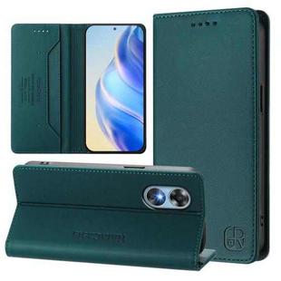 For OPPO A17 4G Global / A17k RC01 Dual-Folded Magnetic Suction RFID Leather Phone Case(Dark Green)