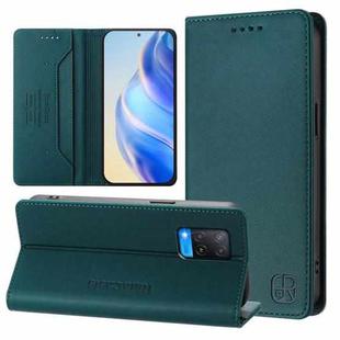 For OPPO A54 4G / A54s / A55 5G / A16 RC01 Dual-Folded Magnetic Suction RFID Leather Phone Case(Dark Green)