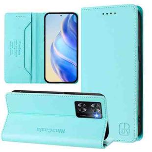 For OPPO A57 4G / A77 4G RC01 Dual-Folded Magnetic Suction RFID Leather Phone Case(Mint Green)