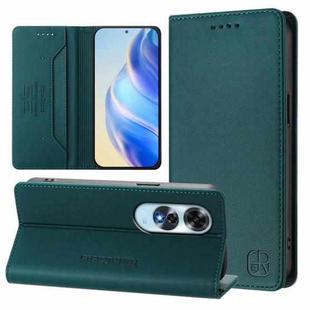 For OPPO A60 4G Global RC01 Dual-Folded Magnetic Suction RFID Leather Phone Case(Dark Green)