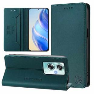 For OPPO A79 5G Global RC01 Dual-Folded Magnetic Suction RFID Leather Phone Case(Dark Green)