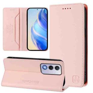 For OPPO A80 5G EU / K12x 5G RC01 Dual-Folded Magnetic Suction RFID Leather Phone Case(Pink)