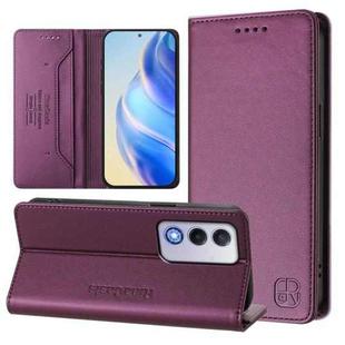 For OPPO A80 5G EU / K12x 5G RC01 Dual-Folded Magnetic Suction RFID Leather Phone Case(Violet)