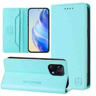 For OPPO Find X5 RC01 Dual-Folded Magnetic Suction RFID Leather Phone Case(Mint Green)