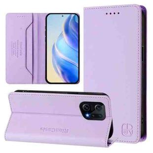 For OPPO Find X5 RC01 Dual-Folded Magnetic Suction RFID Leather Phone Case(Light Purple)