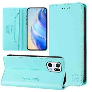 For OPPO Find X5 Pro RC01 Dual-Folded Magnetic Suction RFID Leather Phone Case(Mint Green)