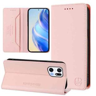 For OPPO Find X5 Pro RC01 Dual-Folded Magnetic Suction RFID Leather Phone Case(Pink)