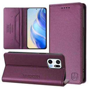 For OPPO Find X5 Pro RC01 Dual-Folded Magnetic Suction RFID Leather Phone Case(Violet)