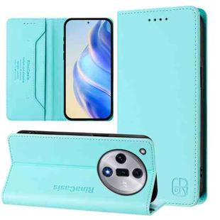 For OPPO Find X7 RC01 Dual-Folded Magnetic Suction RFID Leather Phone Case(Mint Green)