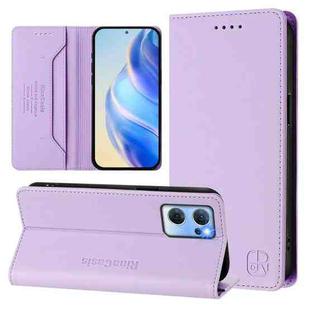 For OPPO Reno7 5G Global / Find X5 Lite RC01 Dual-Folded Magnetic Suction RFID Leather Phone Case(Light Purple)