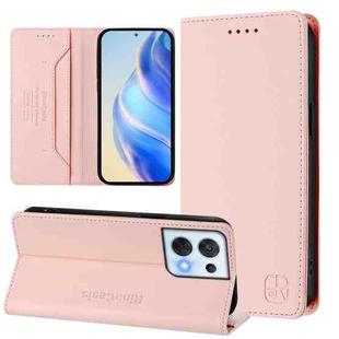 For OPPO Reno8 5G RC01 Dual-Folded Magnetic Suction RFID Leather Phone Case(Pink)