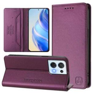 For OPPO Reno8 5G RC01 Dual-Folded Magnetic Suction RFID Leather Phone Case(Violet)