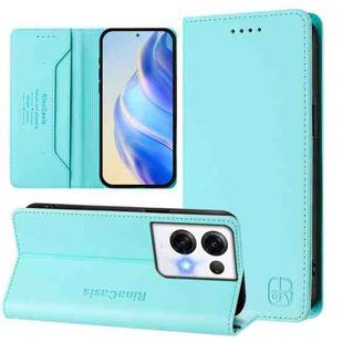 For OPPO Reno8 Pro 5G Global RC01 Dual-Folded Magnetic Suction RFID Leather Phone Case(Mint Green)