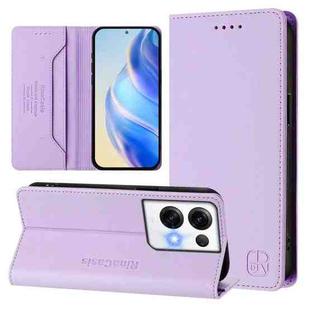 For OPPO Reno8 Pro 5G Global RC01 Dual-Folded Magnetic Suction RFID Leather Phone Case(Light Purple)