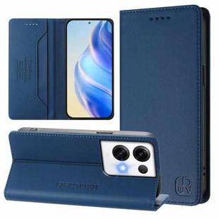 For OPPO Reno8 Pro 5G Global RC01 Dual-Folded Magnetic Suction RFID Leather Phone Case(Dark Blue)