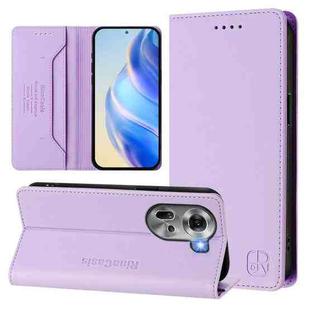 For OPPO Reno11 5G Global RC01 Dual-Folded Magnetic Suction RFID Leather Phone Case(Light Purple)