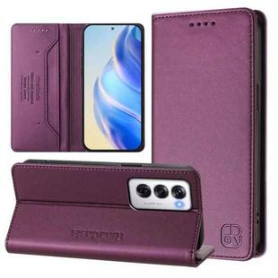 For OPPO Reno12 5G Global RC01 Dual-Folded Magnetic Suction RFID Leather Phone Case(Violet)