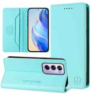 For OPPO Reno12 Pro 5G Global RC01 Dual-Folded Magnetic Suction RFID Leather Phone Case(Mint Green)