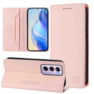 For OPPO Reno12 Pro 5G Global RC01 Dual-Folded Magnetic Suction RFID Leather Phone Case(Pink)