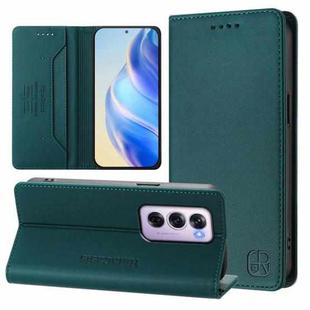 For OPPO Reno12 Pro 5G Global RC01 Dual-Folded Magnetic Suction RFID Leather Phone Case(Dark Green)