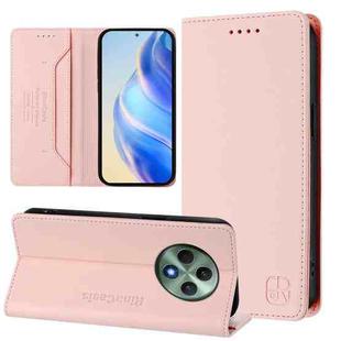 For OPPO Reno12 F 5G / 4G Global RC01 Dual-Folded Magnetic Suction RFID Leather Phone Case(Pink)
