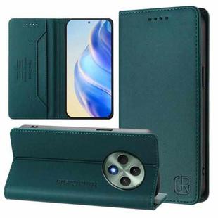 For OPPO Reno12 F 5G / 4G Global RC01 Dual-Folded Magnetic Suction RFID Leather Phone Case(Dark Green)