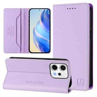 For OPPO Reno14 5G Global RC01 Dual-Folded Magnetic Suction RFID Leather Phone Case(Light Purple)