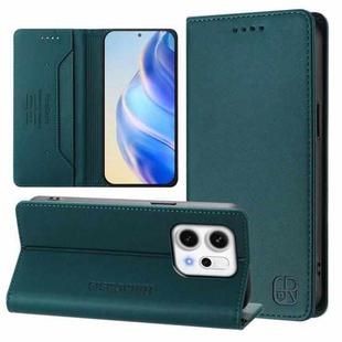 For OPPO Reno14 5G Global RC01 Dual-Folded Magnetic Suction RFID Leather Phone Case(Dark Green)
