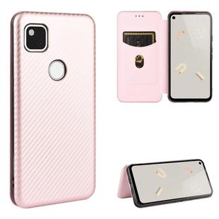 For Google Pixel 4a Carbon Fiber Texture Horizontal Flip TPU + PC + PU Leather Case with Card Slot(Pink)